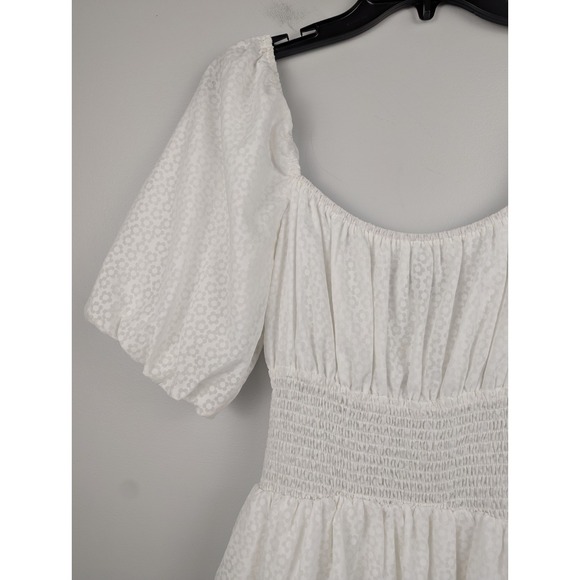 Lulus Tiers To Me White Puff Sleeve Tiered Dress Mini Skater M Off‎ The Shoulder - Picture 4 of 13